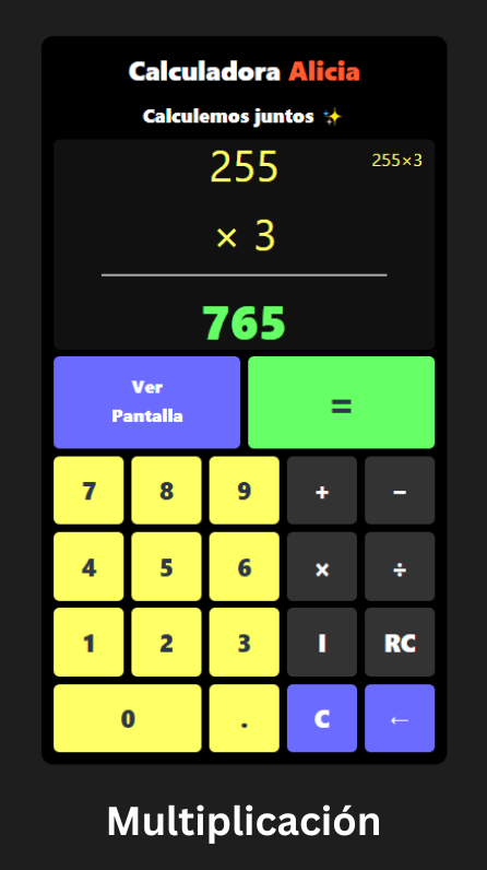 Uso de la multiplicación en la herramienta de Alicia