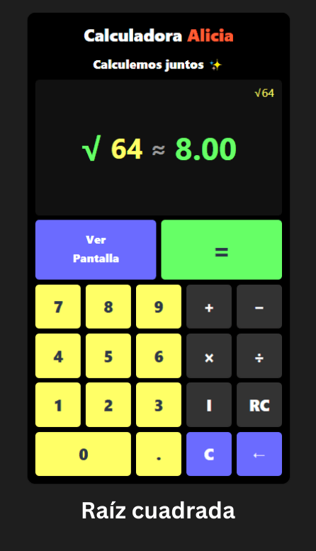 Raíz cuadrada en Alicia Calculadora