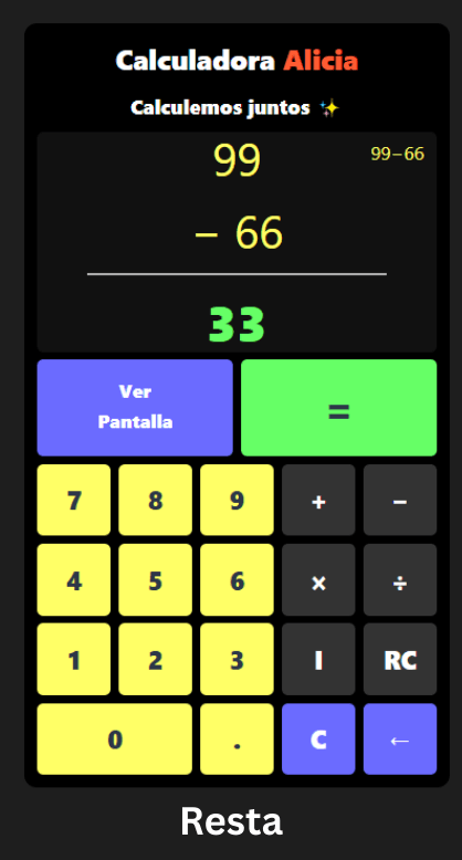 Resta en Calculadora Alicia