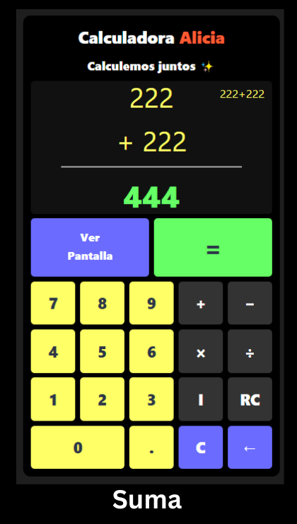 Suma en calculadora Alicia.